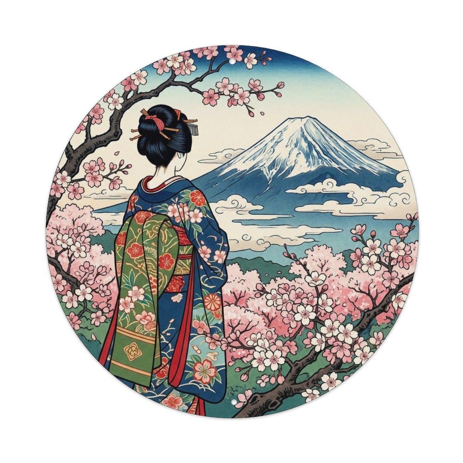 Japanese Fuji Cherry Blossom Geisha View Metal Tin Sign
