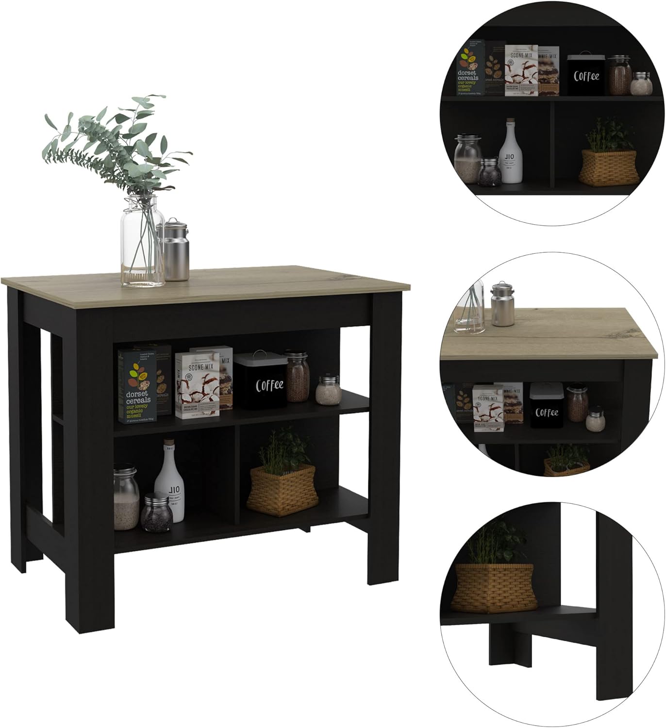 Modern Wengue & Light Oak Kitchen Island, Black