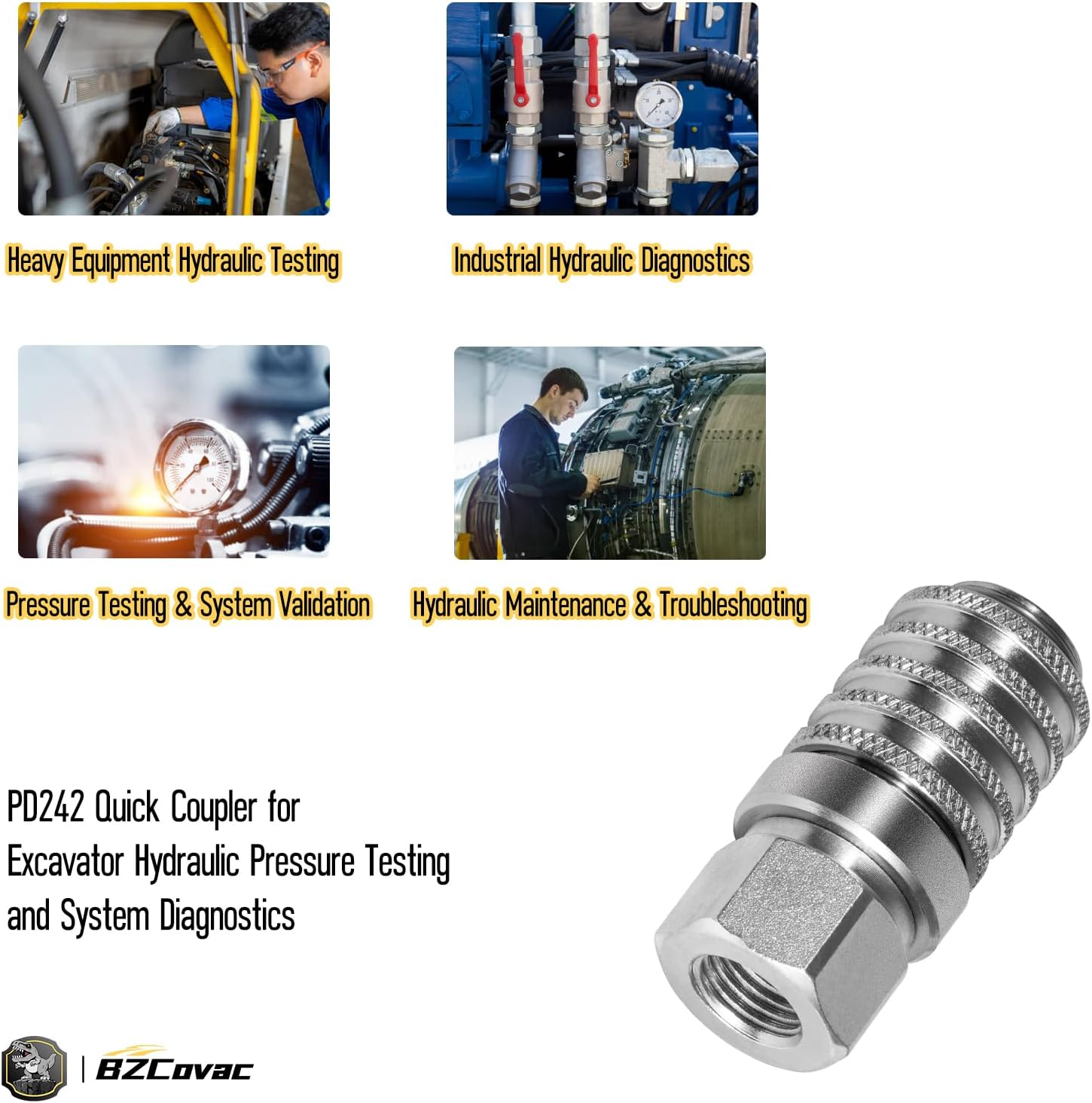 PD242 Quick Coupler for Test Ports and Diagnostic Equipment, 1/4"-18 Female NPTF Thread Size, Push-to-Connect, PD Series