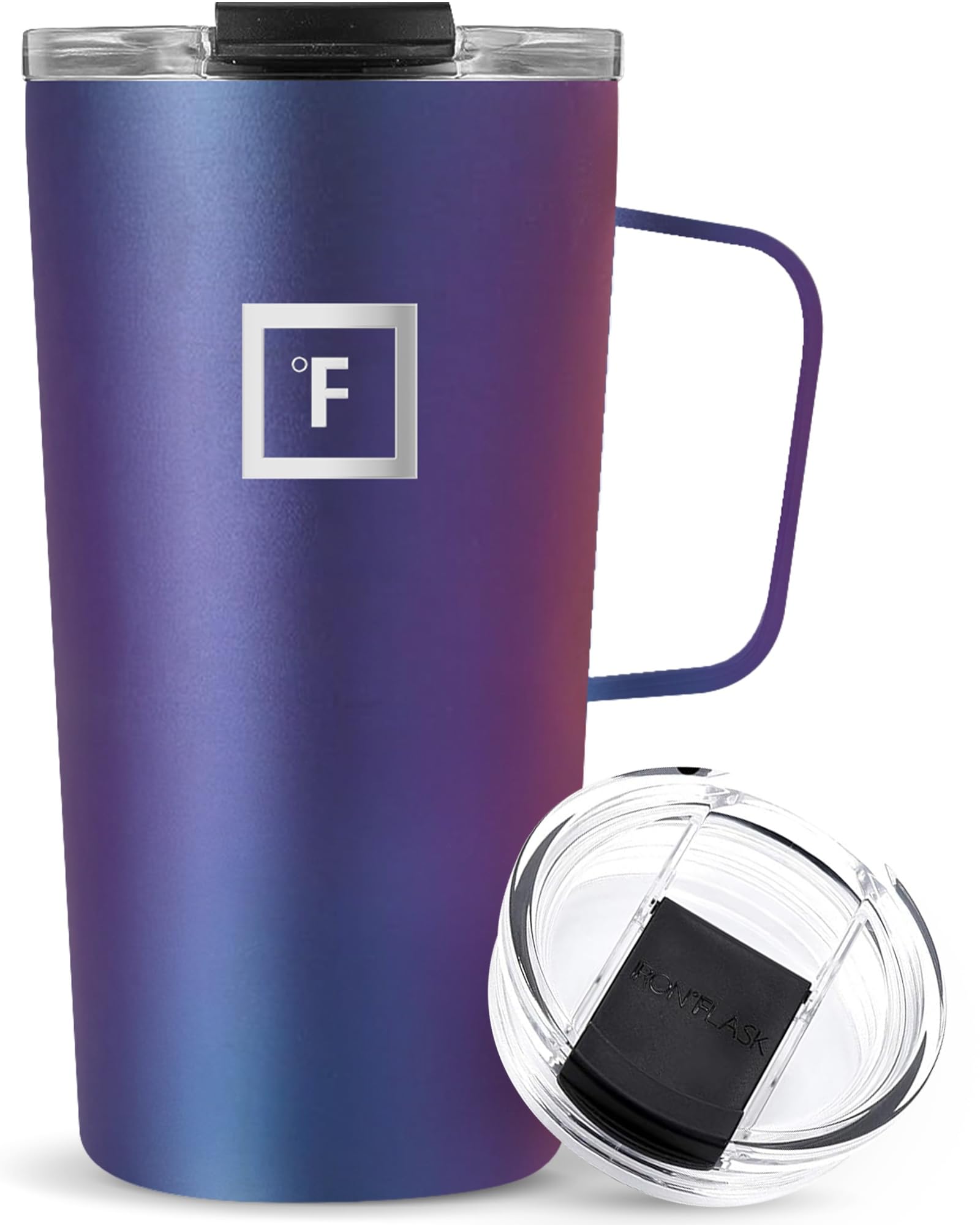 IRON °FLASK Grip Novelty Coffee Mug - Leak Proof, Vacuum Insulated Stainless Steel Bottle, Double Walled, Thermo Travel, Hot Cold, Water Metal Canteen - Aurora, 16 Oz - Classic Bottom