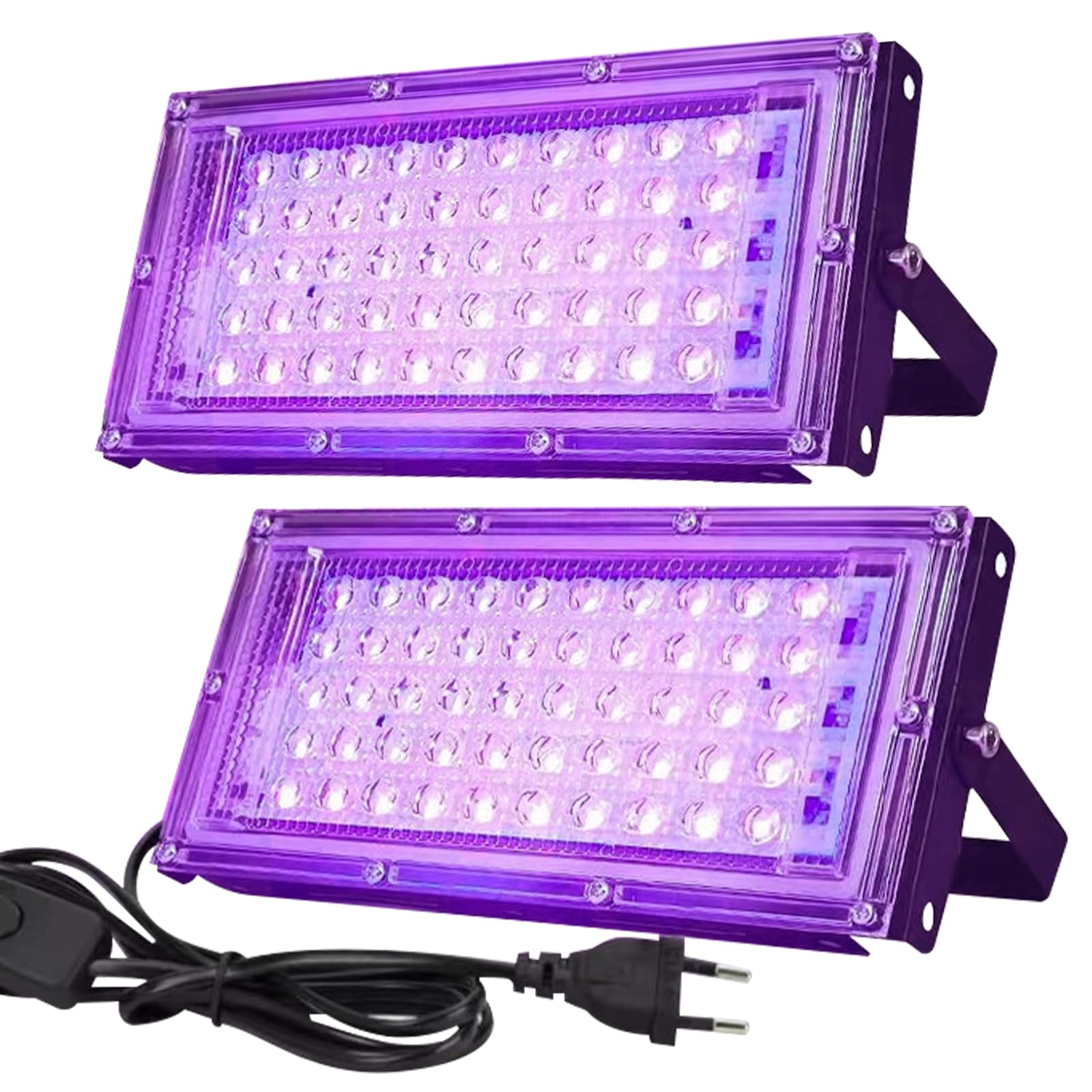 2 faretti a LED di colore nero, 50 W, con spina, IP65, impermeabili, con interruttore, 395 – 400 nm, per bar, discoteca, feste, Halloween, palcoscenici