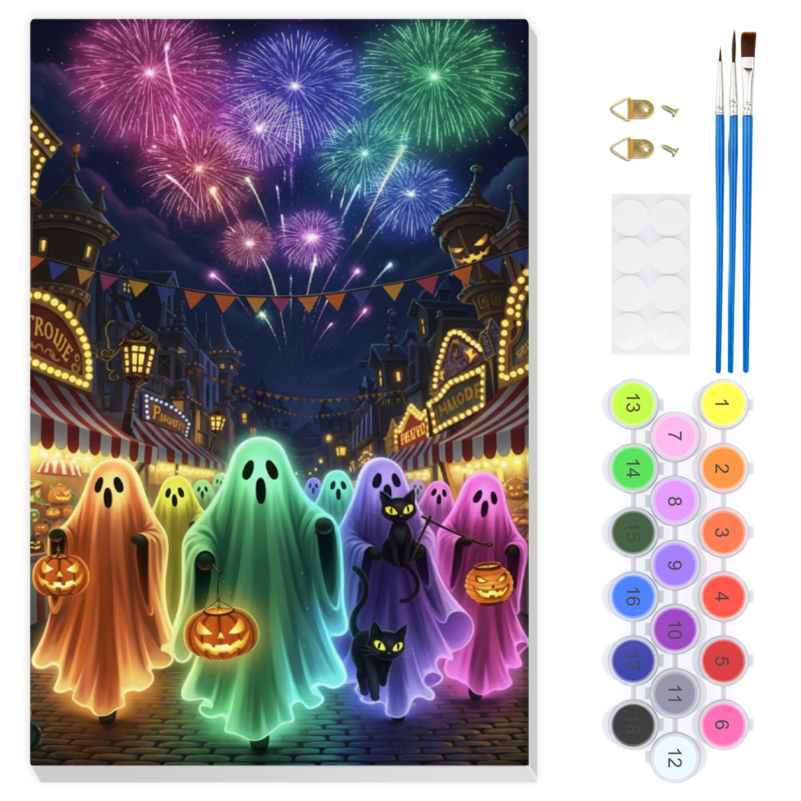 EOBROMD Halloween Paint by Numbers for Adults with Frame, Ghost Paint by Numbers Kits, Night DIY Color Oil Painting Acrylic Easy Painting by Numbers for Gift Home Wall Decor (8x12inch)