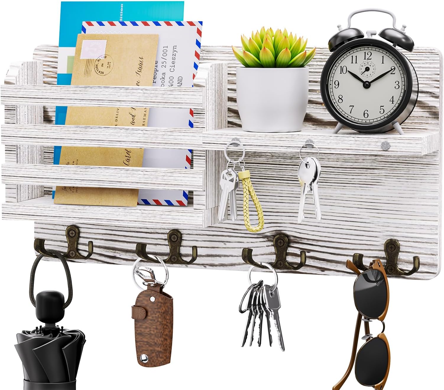 Mapille Schlüsselboard Mit Ablage - Holz Organizer Für Flur Mit 8 Haken
