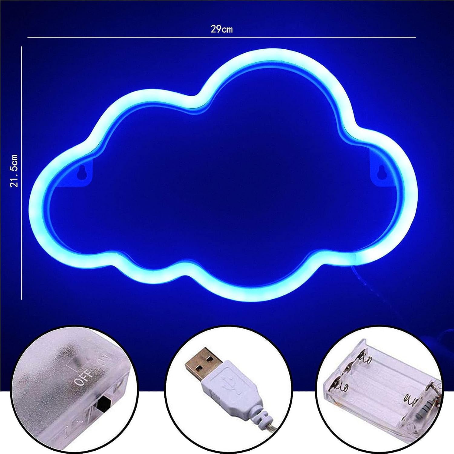 Letrero de luz LED de neón con forma de nube, luces de neón para decoración de pared, USB o batería, luz de neón para Navidad, fiesta de cumpleaños, sala de estar, dormitorio de niñas y niños