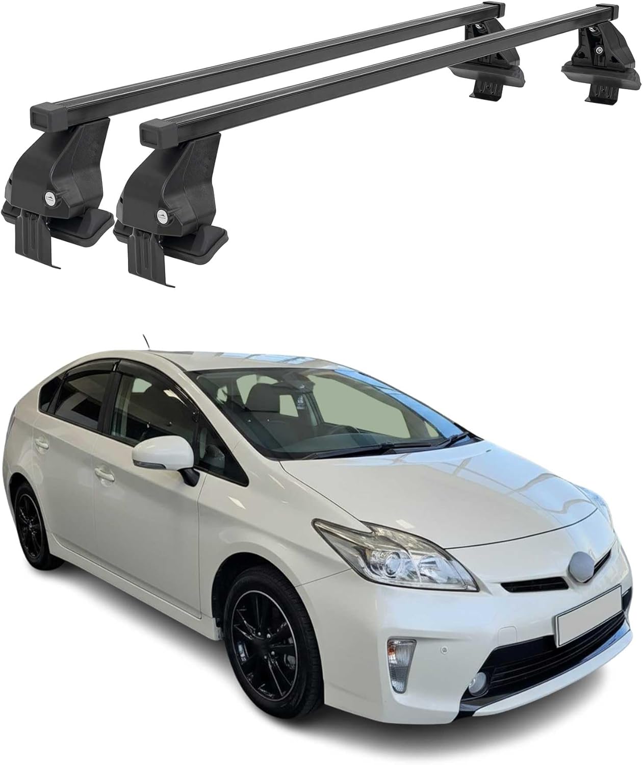 OMAC Roof Rack Cross Bars for Toyota Prius 2010-2015 Lockable 110Lbs Steel Black 2Pcs fits Cargo Carriers Kayak Canoe Bike Snowboard