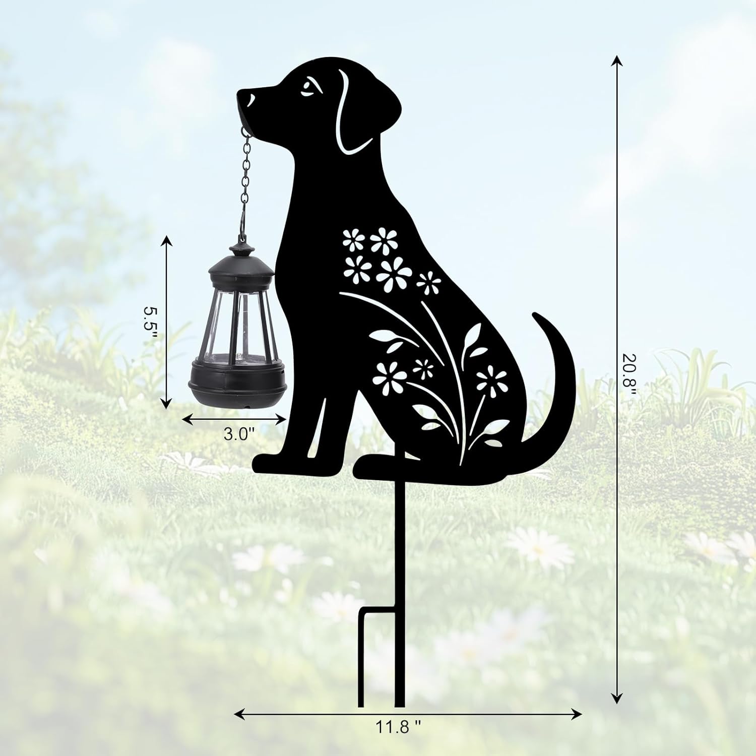 Afirst Solar Outdoor Garden Stake Solar Dog Decorative Stake Light with Lantern Decorative Lights Metal Outdoor Ornament for Yard Pathway Lawn Patio Decoration - Image 2