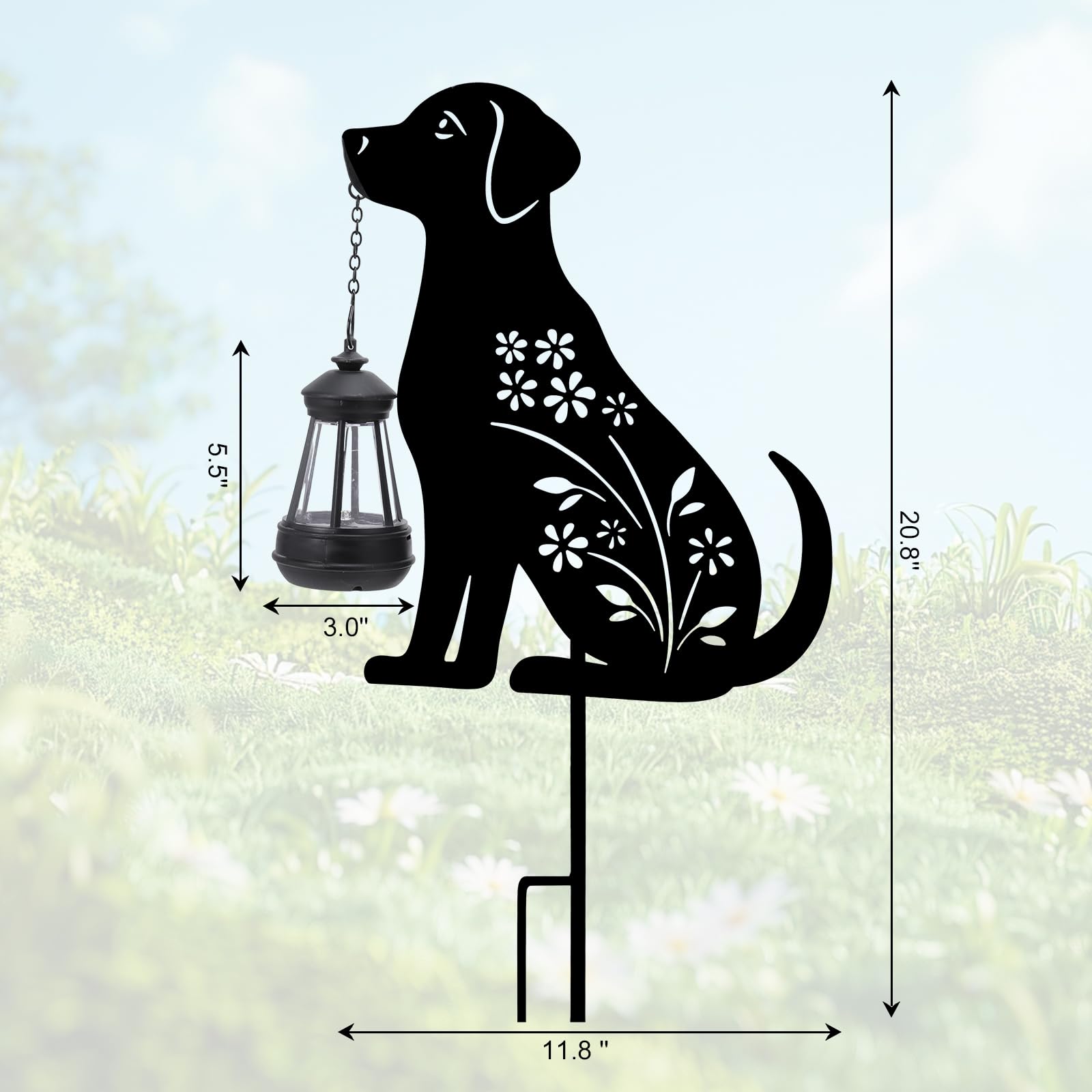 Afirst Solar Outdoor Garden Stake Solar Dog Decorative Stake Light with Lantern Decorative Lights Metal Outdoor Ornament for Yard Pathway Lawn Patio Decoration