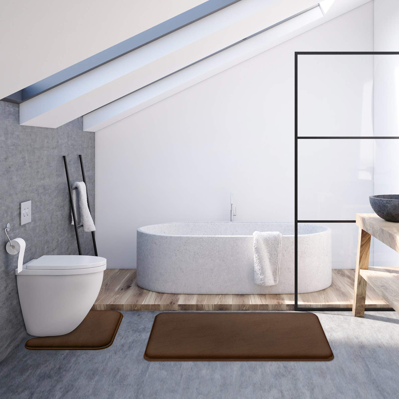 MEKO Set di 2 tappetini da bagno in memory foam, antiscivolo e assorbente, a forma di U, per bagno, doccia, lavabile in lavatrice e super morbido (nero