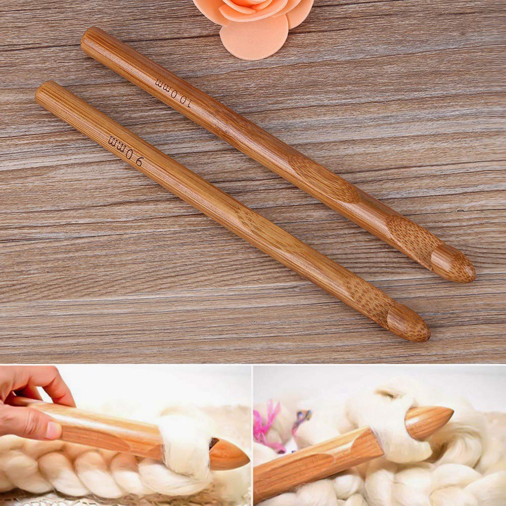 12pcs/Set Carbonized Crochet Hooks Bamboo Knitting Needle Set Sweater Needles Yarn Weaving Tool, Brown - Image 4