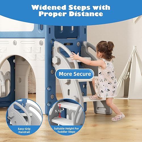 Miniatura 6 de Glaf Tobogán 9 en 1 para niños pequeños, parque infantil para interiores, toboganes para bebés de 1 a 3 años de edad, patio trasero con aro de