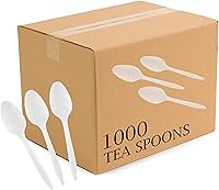 Plasticpro 1000 Count Medium Weight Disposable Plastic Teaspoons White Silverware for Parties Events Daily Use