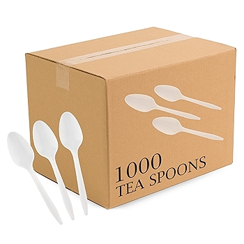 塑料中等重量一次性茶匙（白色）