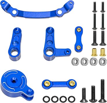 Aluminum Steering Bellcrank Drag Link Set with 25T Servo Horn Arm Upgrade Parts for Arrma 1/10 Senton Granite Typhon Big Rock 3S, Mojave Outcast Kraton 4S Blue