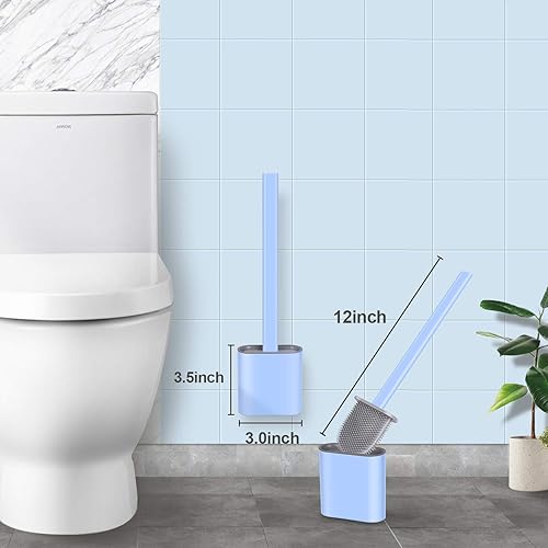 Miniatura 5 de Moregosu Juego de escobilla de inodoro y soporte para baño, cepillo de silicona de limpieza profunda con mango de plástico largo antideslizante