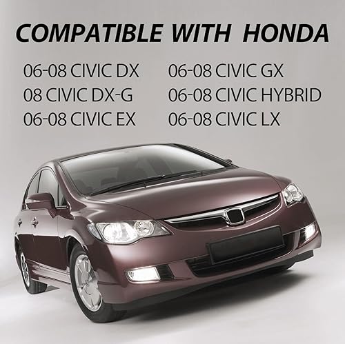 Miniatura 7 de Perfit Liner Conjunto de rejilla delantera cromada con emblema compatible con Honda Civic 4 puertas Sedan Hybrid HO1200172 71122SNAA00 2006-2008