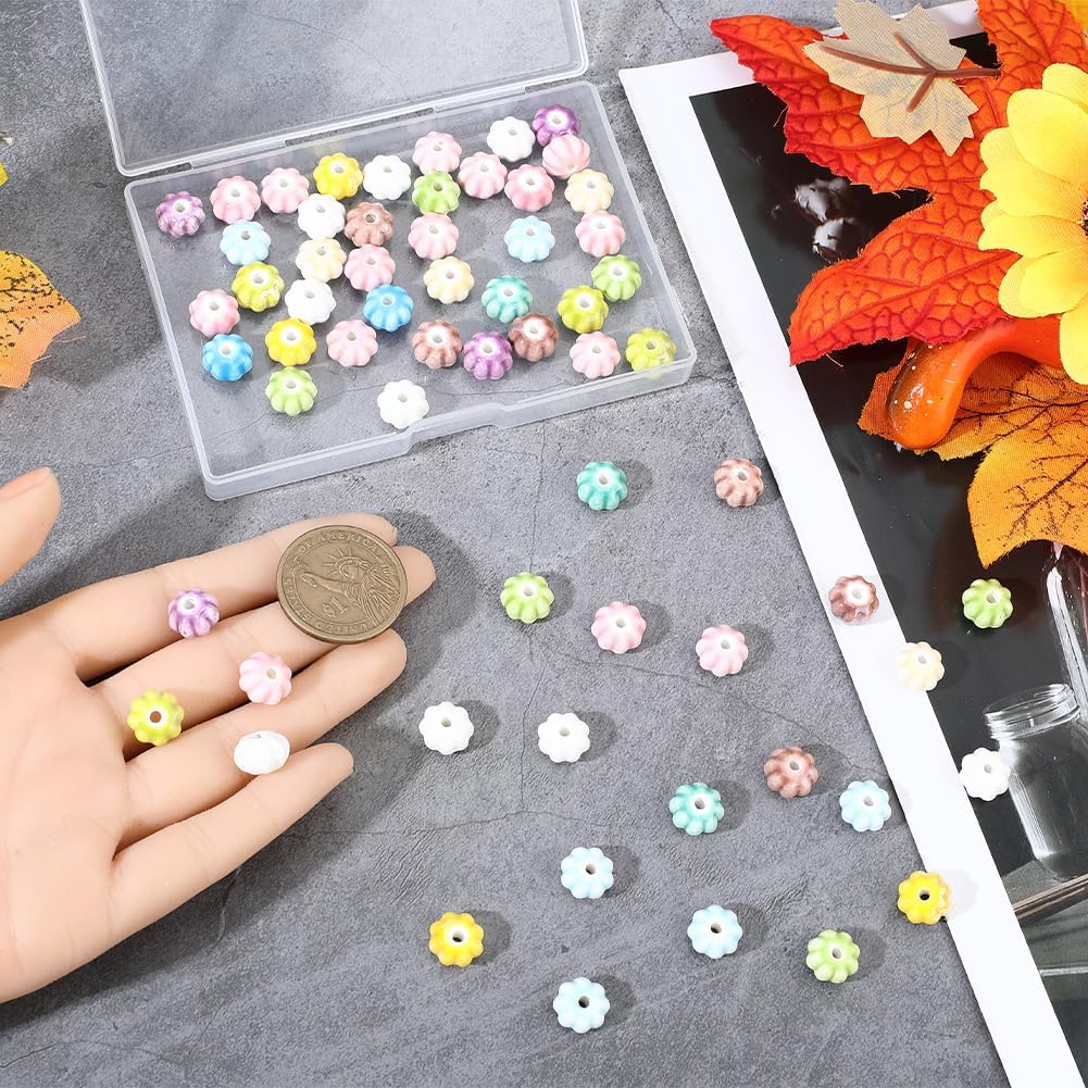 1 Box 80PCS Ceramic Pumpkin Shaped Beads with Holes Mixed Color Handmade Assorted Glazed Porcelain Spacer Loose Bead Charm Bulk for Jewelry Making Necklaces Bracelets DIY Craft Supplies - Image 3