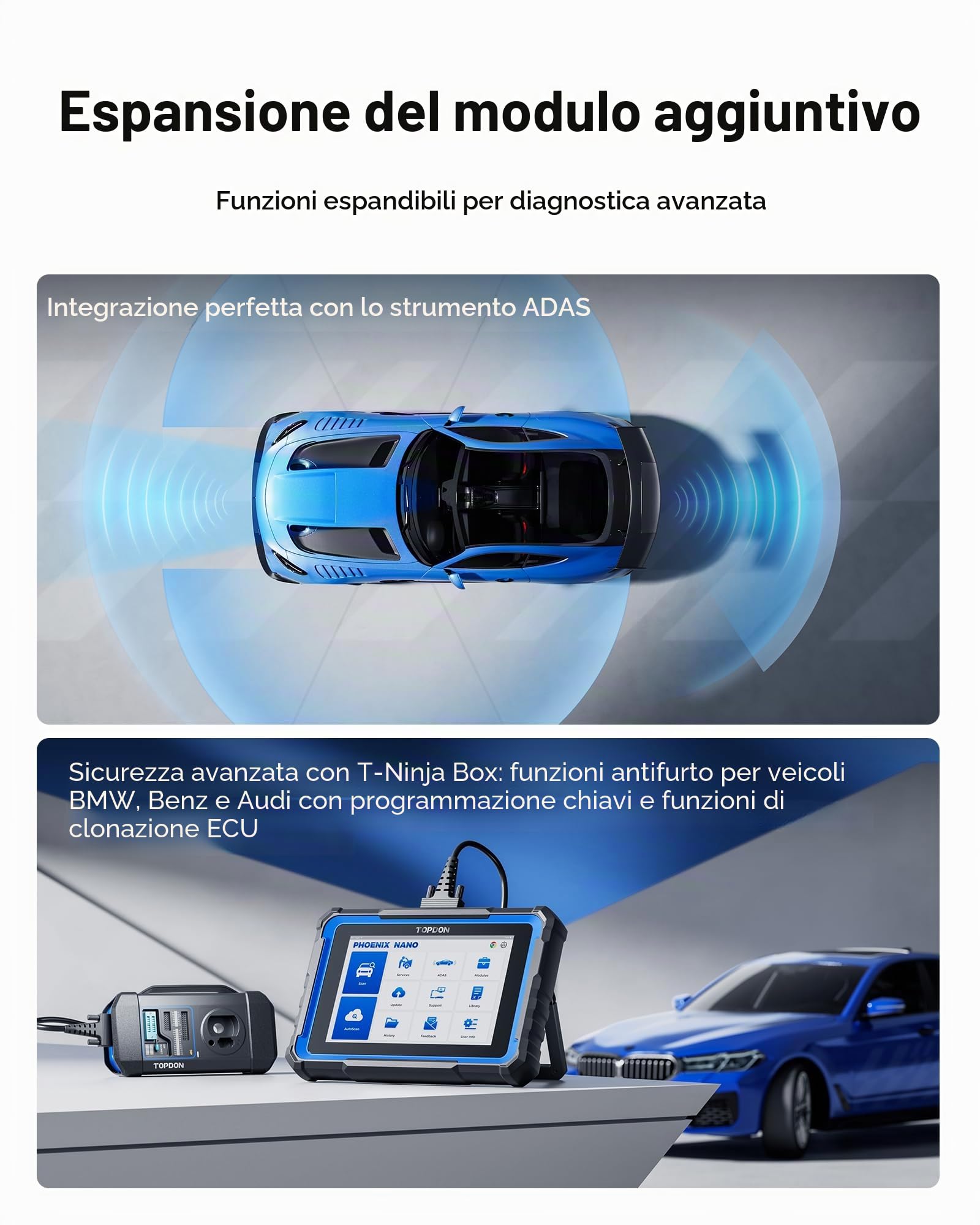 TOPDON Phoenix Nano Dispositivo diagnostico per auto, strumento di codifica ECU 2024 con diagnosi completa, 32+ servizi di reset, controllo bidirezionale, supporta protocolli CAN FD/DoIP, FCA AutoAuth