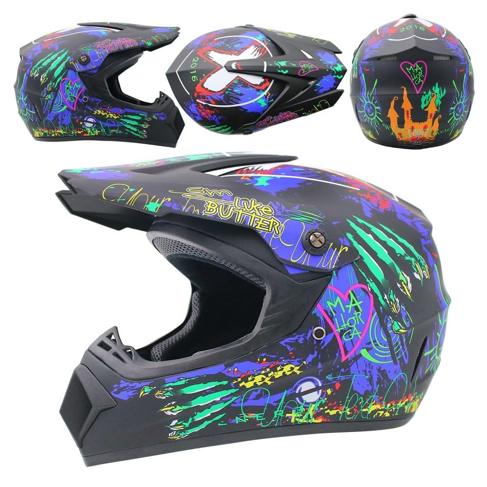 All'aperto Sport Casco da Motocross, con Occhiali Guanti Maschera, Gioventù Bambini Integrale MTB Enduro Moto Caschi, Discesa BMX ATV Quad Bici da Sporcizia Casco