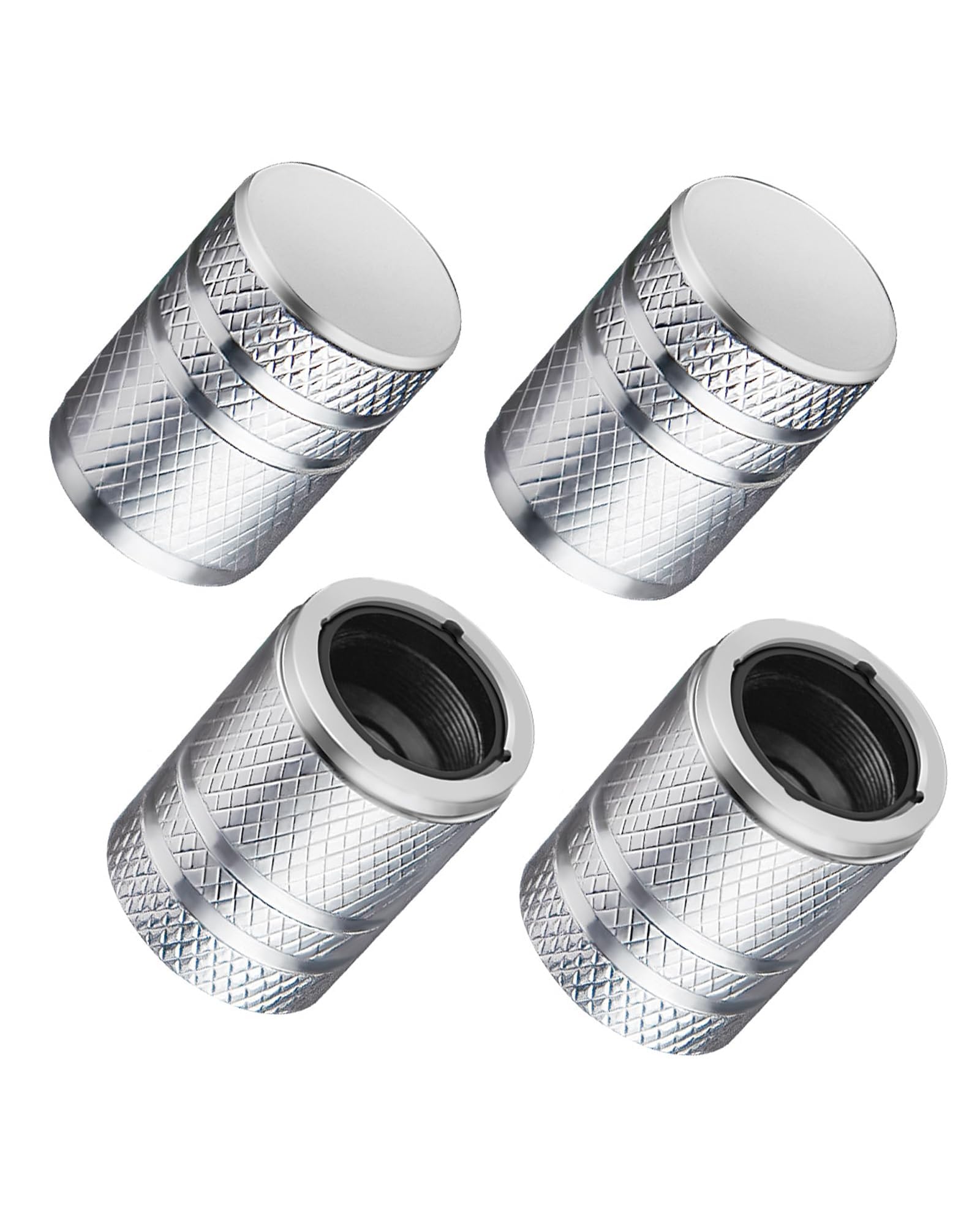 QIZUN 4 pcs Tyre Valve Stem Caps for Skoda KAROQ Baujahr 2017-2026, Aluminium Alloy Leak-proof Wheel Dust Covers Durable Air Valve Protectors Auto Rim Accessories,Silver