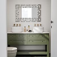 Vista 3 de Espejos decorativos grandes de pared, espejo decorativo de arte moderno con diseño veneciano griego, espejos de pared rectangulares plateados