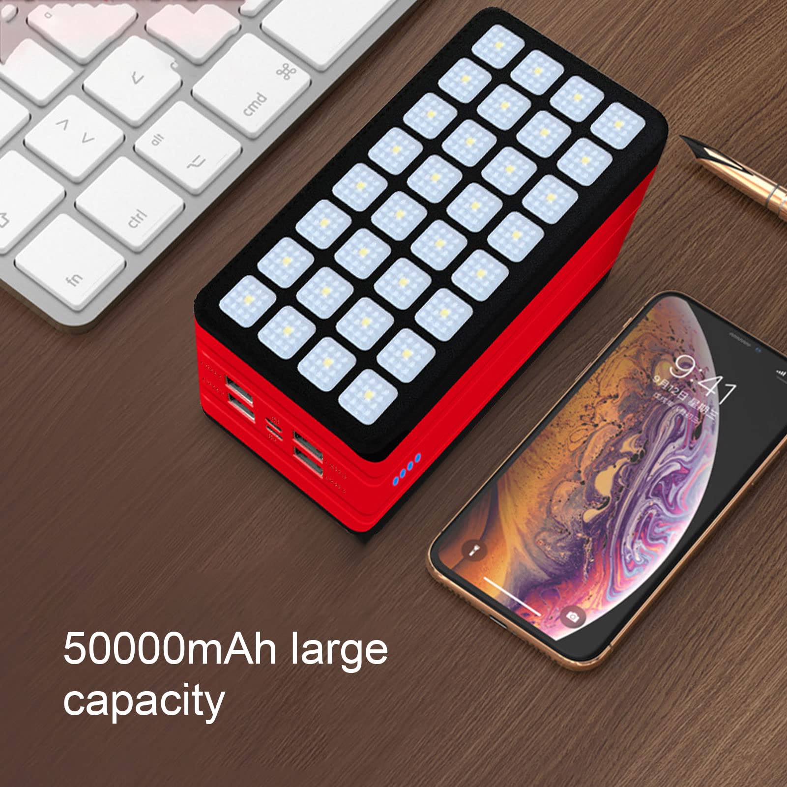 Caricabatterie Portatile For Telefono, Power Bank Solare Di Grande Capacità Da 50000 MAh Con 32 Lampadine A LED, Luce Forte E Bassa, Batteria Esterna A Ricarica Rapida For Emergenza Pesca
