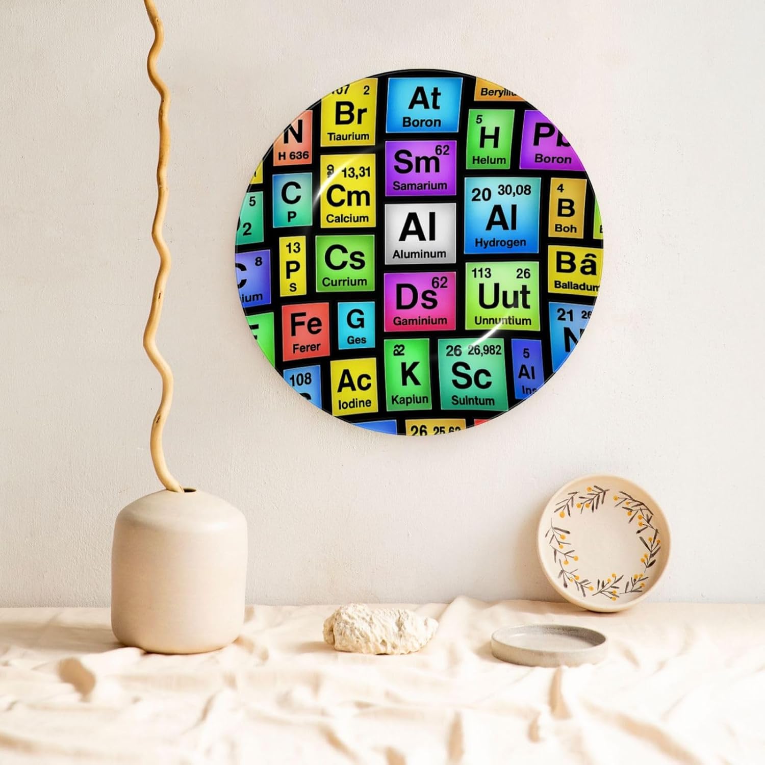 Periodic Table Pattern 10 Inch Decorative Plate With Stand, Elegant Display Wall Plate For Home Decor