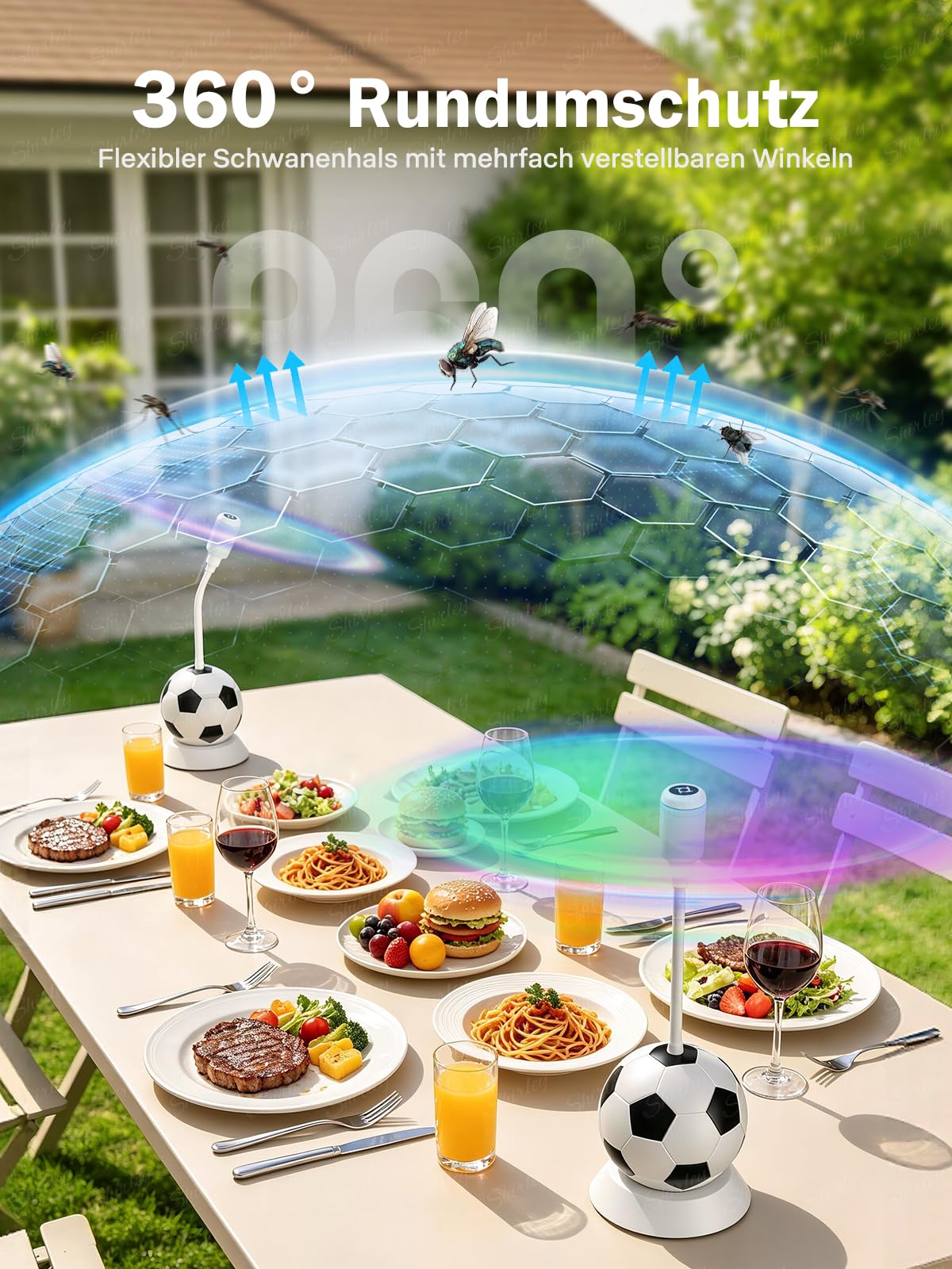 Fliegenwedler, Fliegenabwehr Tischventilator mit Haken, Soft-Stop, Tragbarer Mückenventilator& Fliegenvertreiber, Effektiver Schutz gegen Fliegen, Mücken und Wespen für Tisch,Terrasse,Restaurant,2 Stk