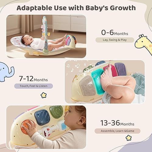 Miniatura 4 de Alfombrilla de gimnasio para bebé con caja de música de piano multifunción, balanceo en forma de huevo para bebé, tapete para bebé para el suelo con