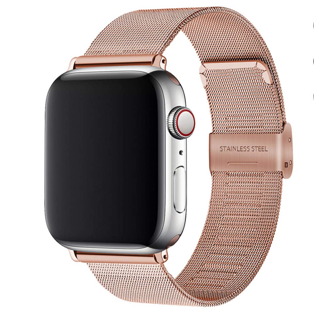 NIGHTCRUZ Compatible with Stainless Steel Mesh Apple Watch Band - Adjustable Sport Wristband for Apple Watch Series 5/4/3 (Rose Gold, 38MM/40MM)