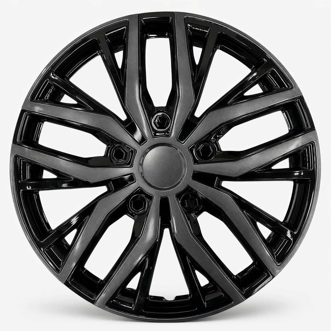 Photo 1 of 17 Inch Silver Hubcaps with Adjustable Steel Retention Rings, Premium ABS Universal Fit, Set of 4 Wheel Covers (Glossy Black)