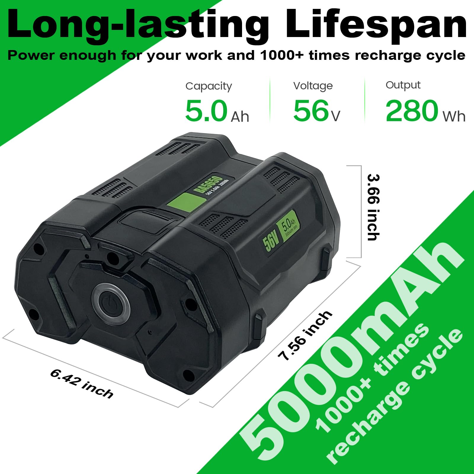 56V 5,0Ah Batterie agli ioni di litio di ricambio per batteria EGO 56V Compatibile con LB5302 LB4800E ZT4204L HT65004 CS1800 BX1000 LM2156SP Batteria EGO 56 Volt Power+ per utensili elettrici e