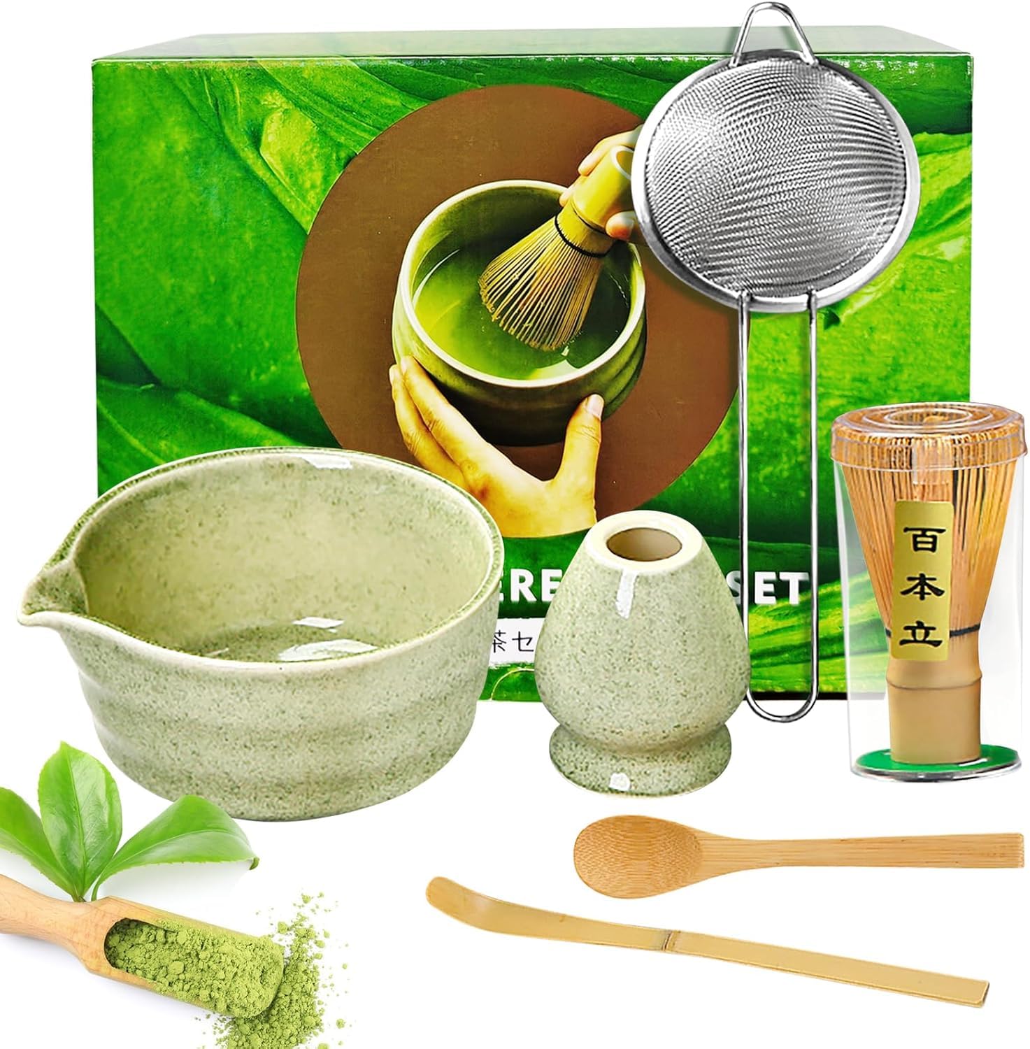 Mélangeur à matcha avec bec verseur : lot de 6 bols en céramique