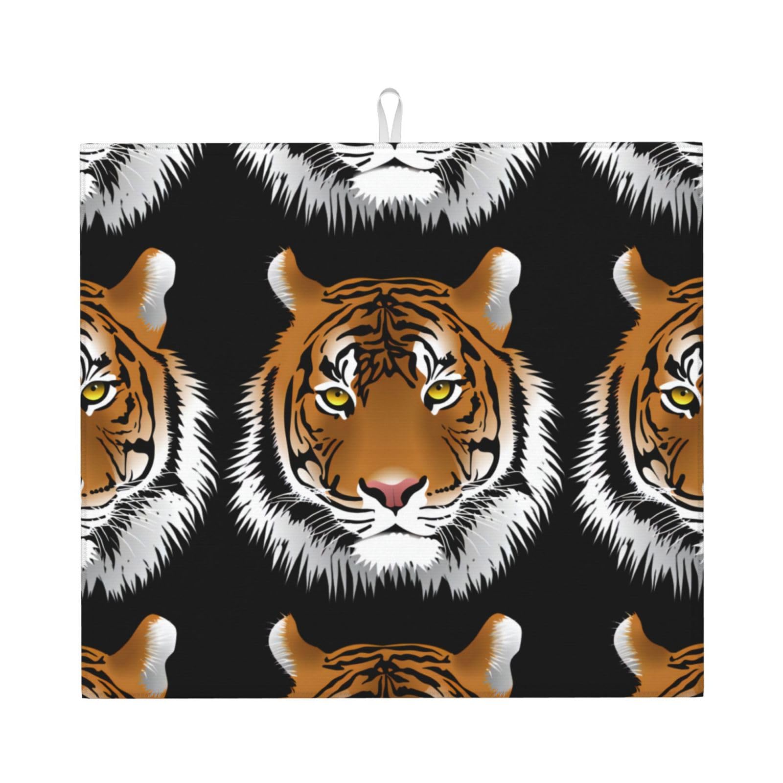 Yyhhaofa Black Tiger Face Prints Kitchen Drying Mat – Absorbent Dish Throw For Countertops, Non-Slip Quick-Dry Layer With Stylish Prints