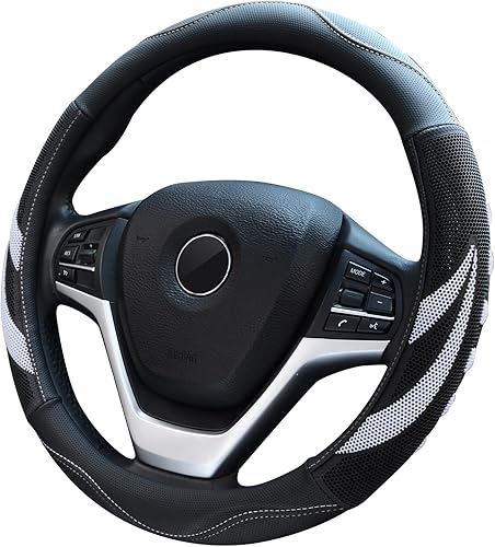 Miniatura 5 de Alusbell - Funda para volante de auto de piel de microfibra, transpirable, tamaño universal de 15 pulgadas