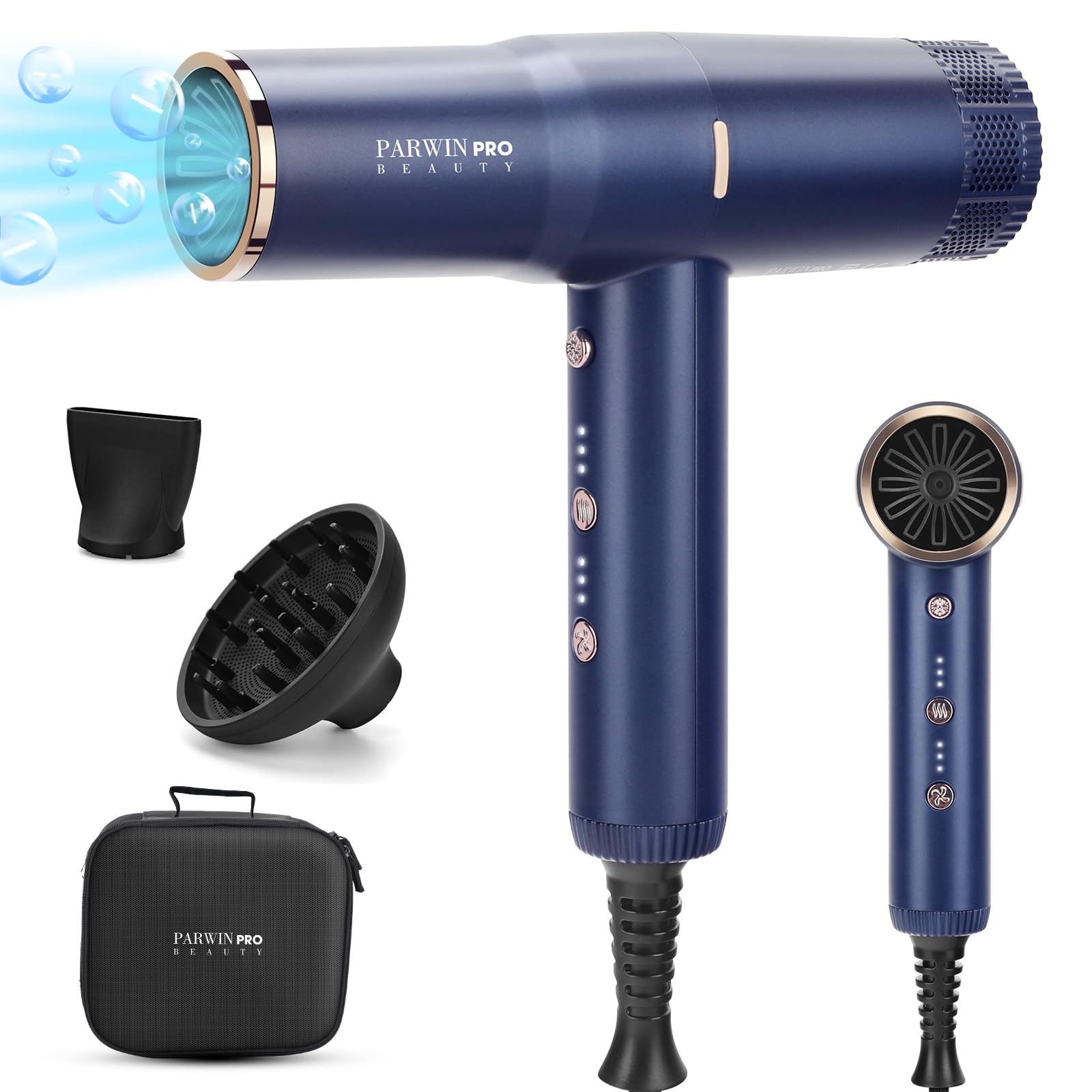Professionell 100 Million Negativ Ionen Haartrockner, PARWIN PRO BEAUTY Föhn Fön mit einzigartigem Bürstenlosem Geräuscharm Motor, 30M/S Luftstrom für Schnelle Trocknung, Innovativer Mikrofilter