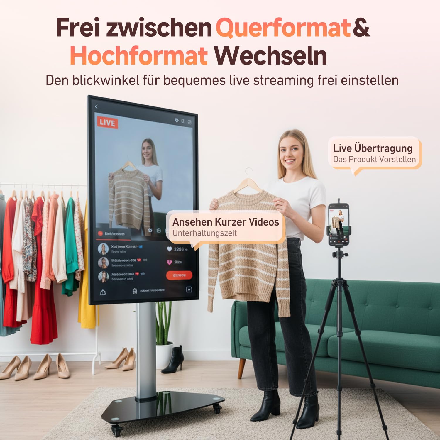 JAV Interaktives Whiteboard Smart Board 43 Zoll Android 14 Google EDLA Zertifiziert Drehbares Smart Screen 8+128 GB Digitales Whiteboard für Live Streaming Büro Klassenzimmer (Inklusive Wandhalterung)