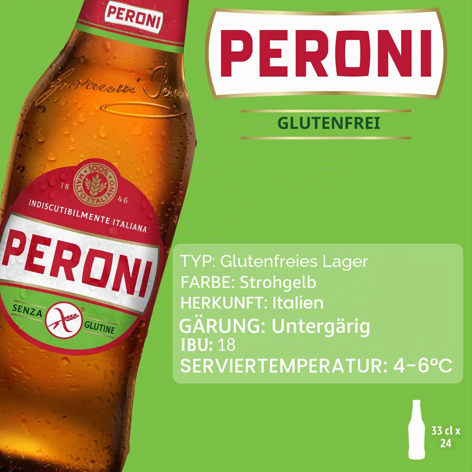 Peroni Beer Gluten Free Cl33X24Pz Grad. Alcolica 4.7% Alcoholic Drinks