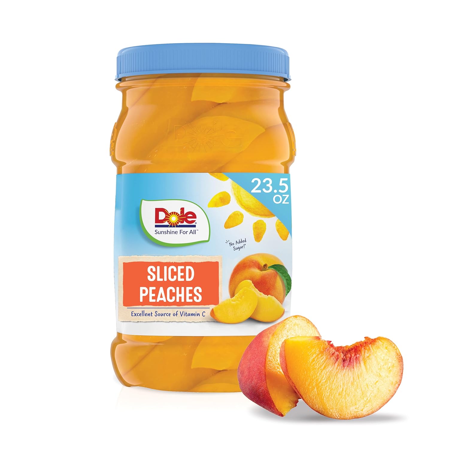 Dole Yellow Cling Sliced Peaches in 100% Fruit Juice, 23.5oz Resealable Jar - Vitamin C Packed Healthy Snack