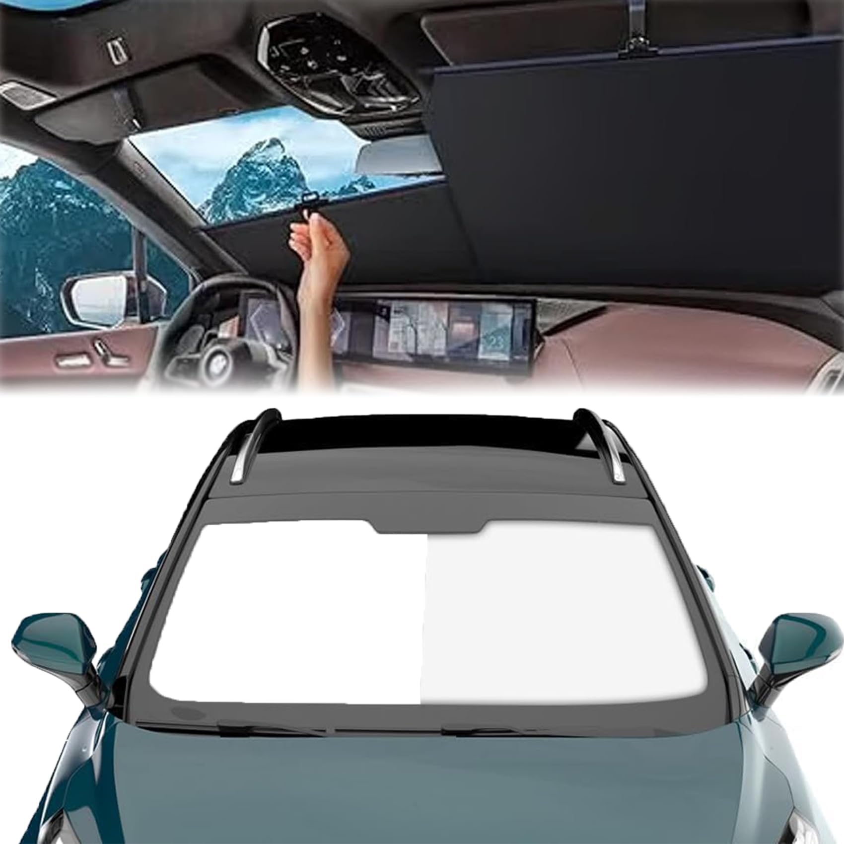 Automatic Retractable Car Sunshade, 2025 Upgraded Retractable Windshield Sun Shade, Adjustable Sun Shade with Suction Cups, Universal Fit for Most Cars, UV & Heat Blocker (2Pcs Front)