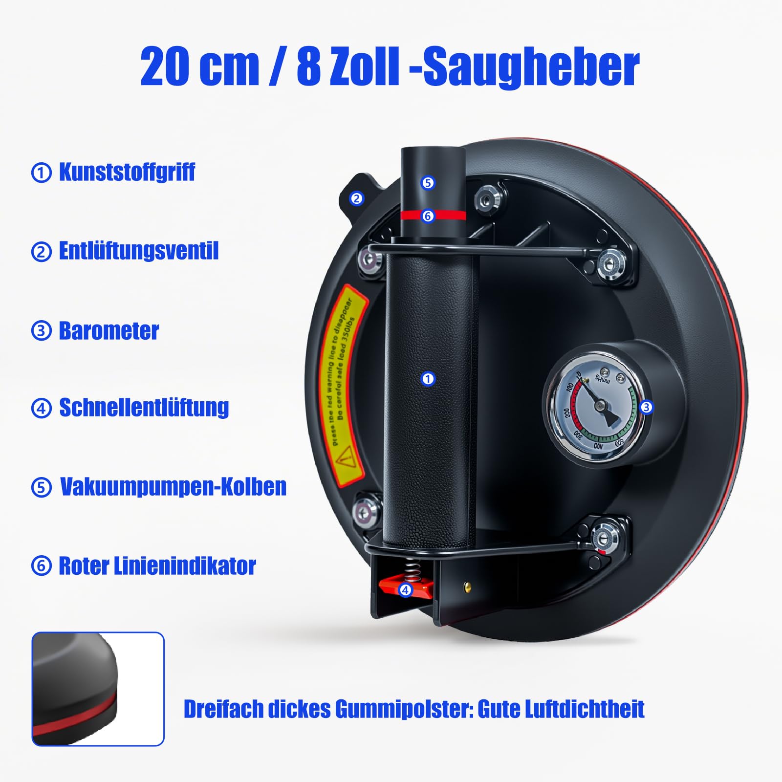 2er-Set Saugheber Glassauger mit Manometer|Tragkraft Max.220KG,Vakuum Saugheber Fliesen Glasheber mit Tragbarer Werkzeugkasten,Saugheber für Glas,Fliesen,Marmor