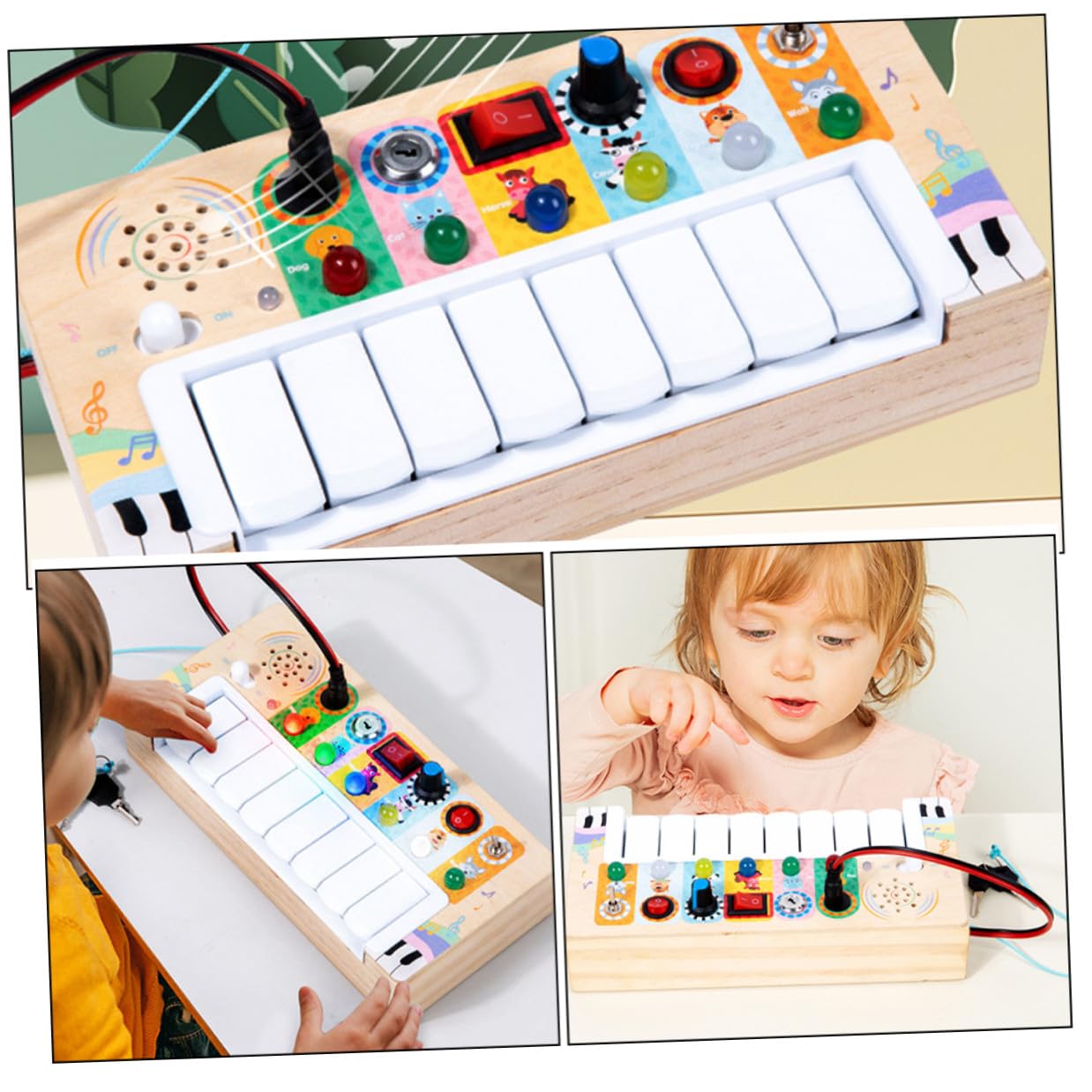 Juguete Musical Madera Luces LED Tablero de Actividades Educativo Juguete Eléctrico Compacto Hogar Desarrollo de Motricidad Fina y Coordinación Mano-Ojo
