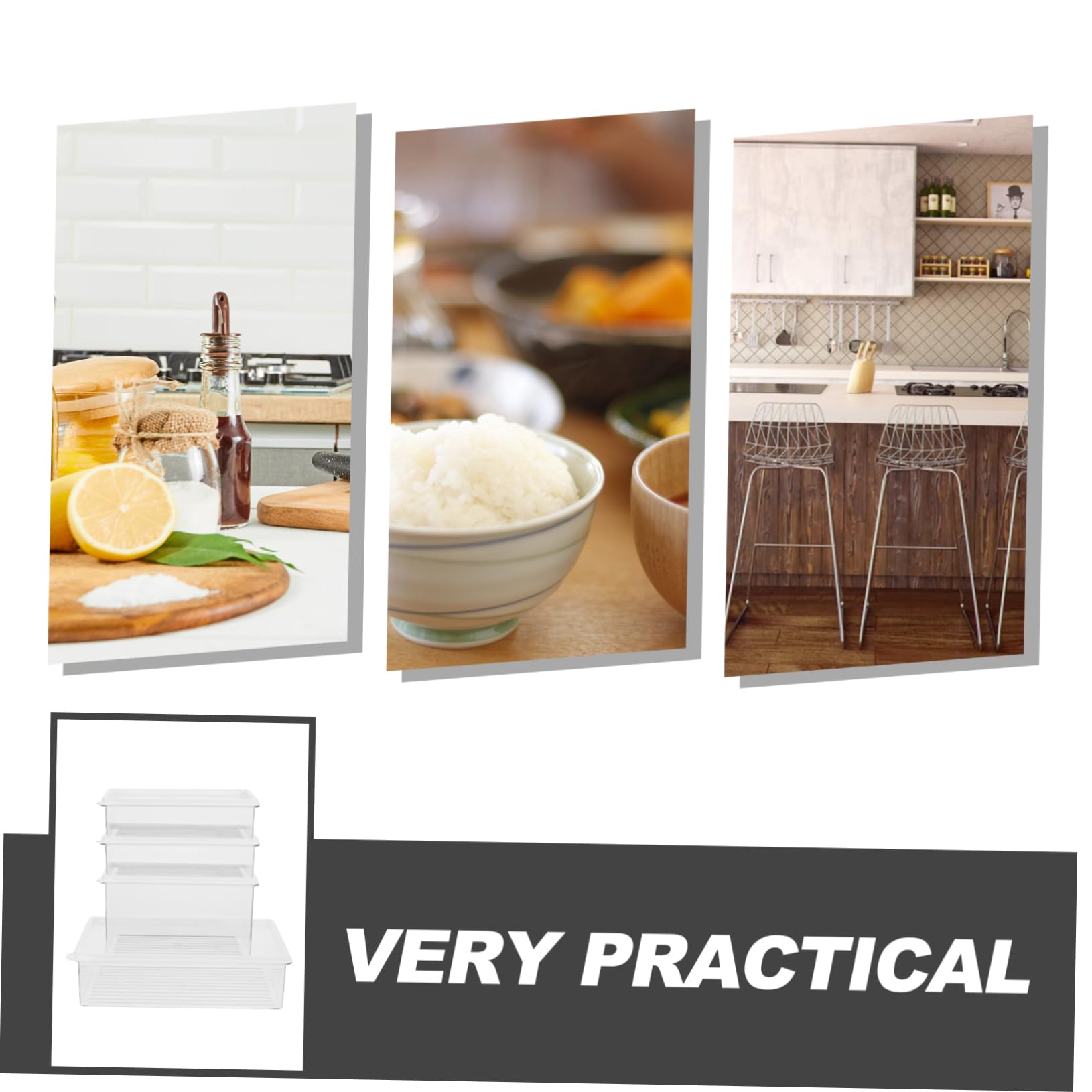 PRETYZOOM 4piezas Contenedor Transparente Para Refrigerador Caja Almacenaje Tapa Práctica Para Alimentos Frescos y Congelados