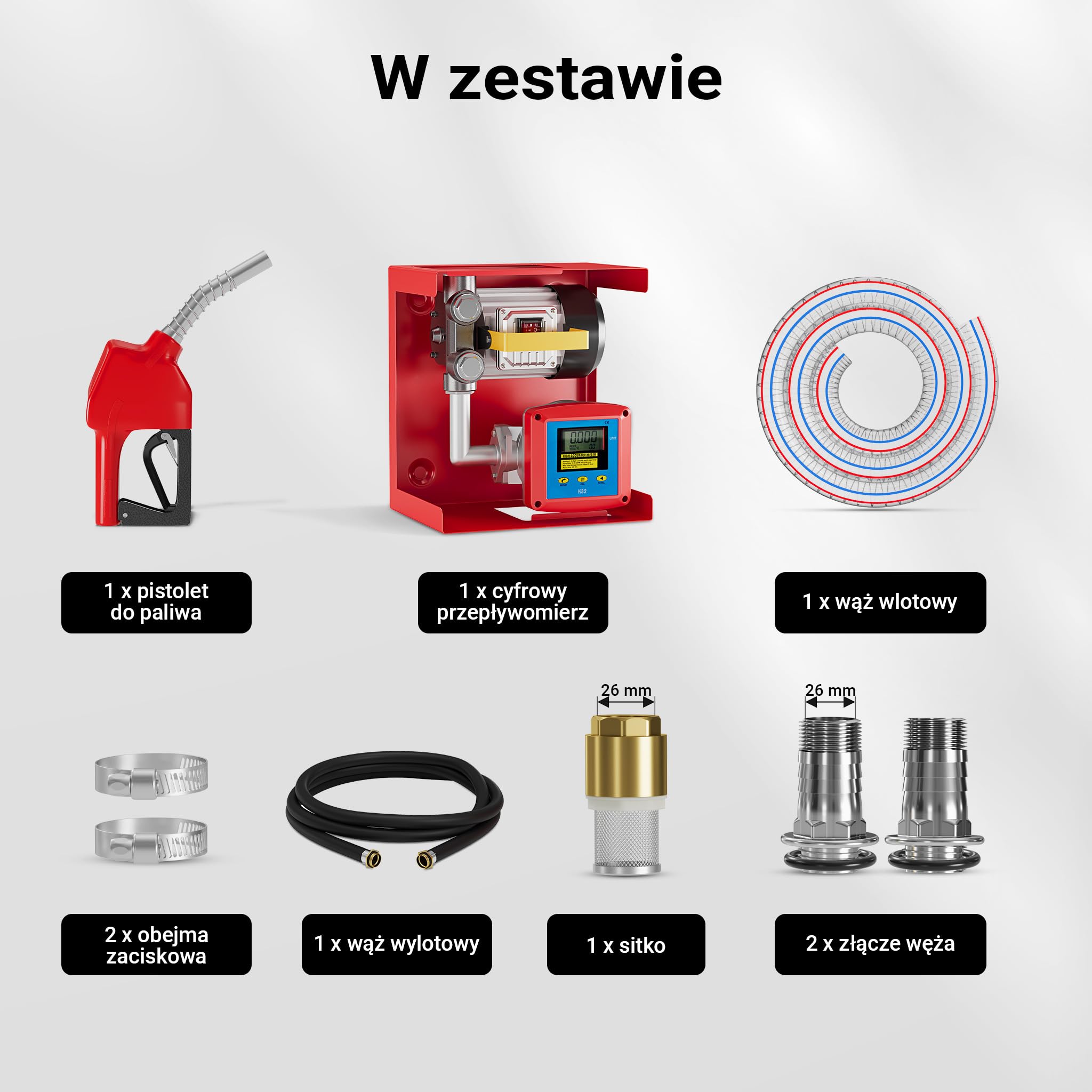 Wiltec Pompa do oleju napędowego i opałowego 550 W 60 l/min, samozasysająca z wbudowanym licznikiem cyfrowym, wężami i pistoletem