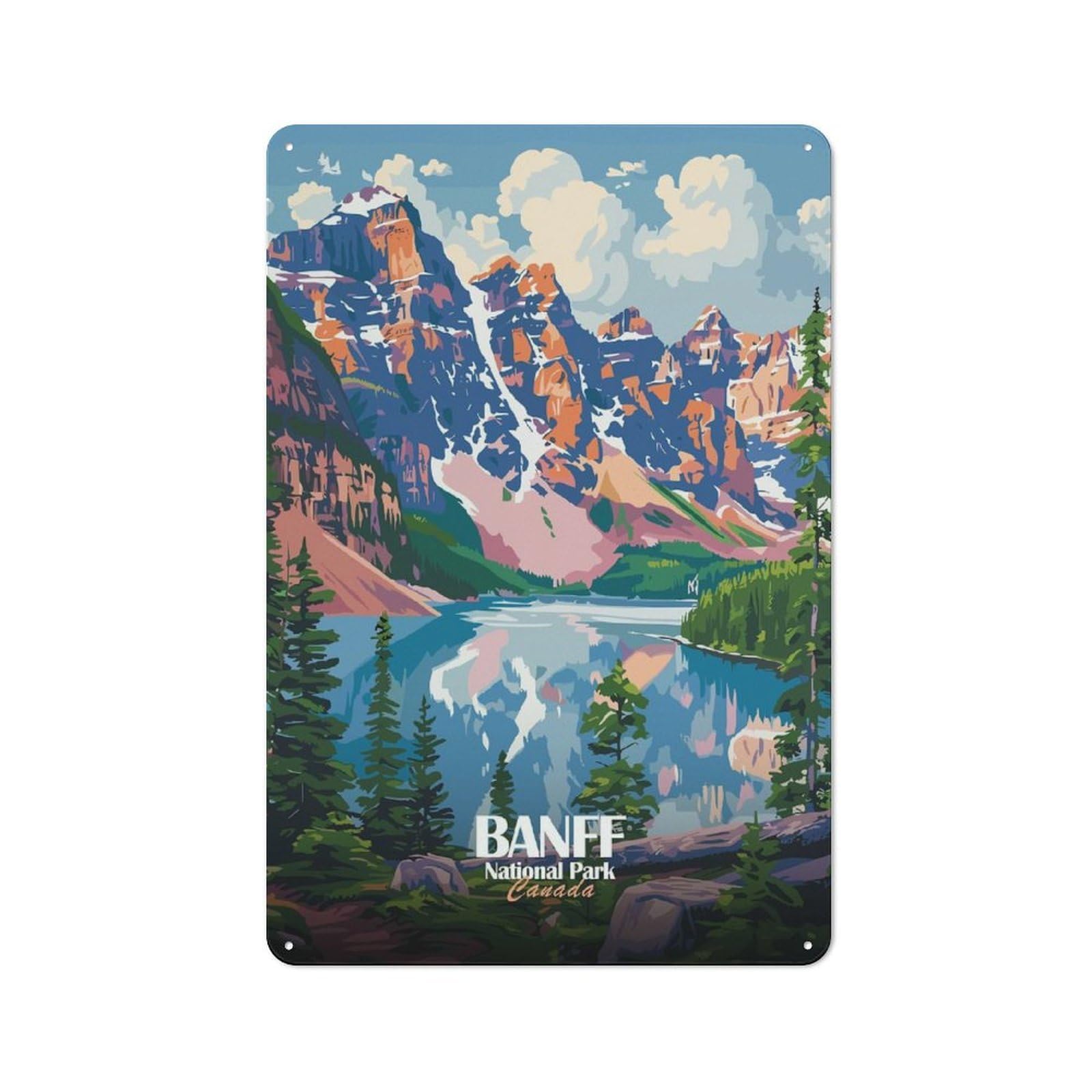 Junmoney Banff National Park Canada Landscape Art Vintage Metal Wall Decor 30X20cm, Vintage Tin Sign For Bakery, Diner, Cafe Or Family Room