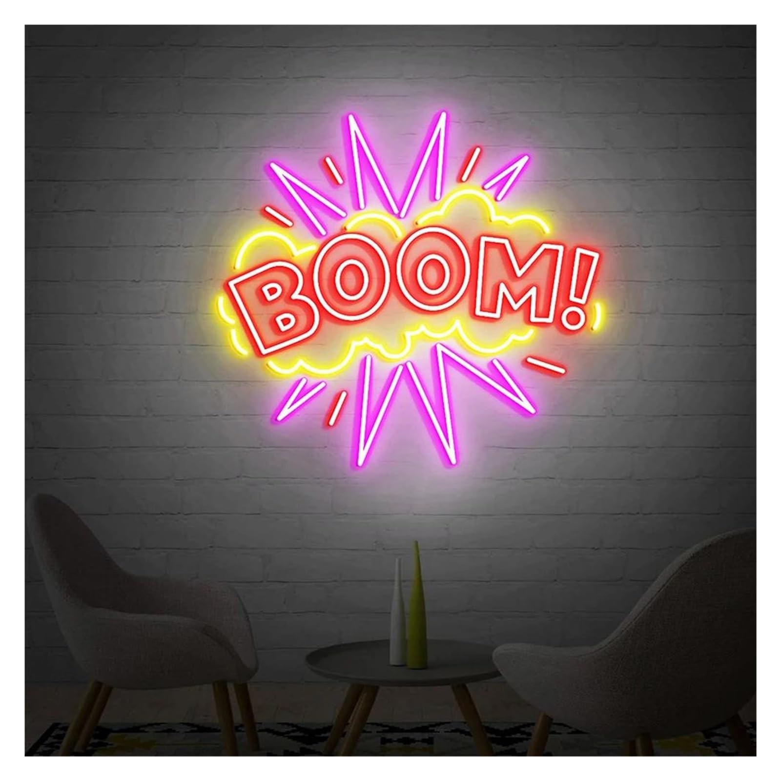 Lemst D Signs Lamp Usb Powere Boom! Neon Sign Adjustable Brightness Bubbles Boom! Personalize Neon Sign For Bar Club Wall Art Ecor(,70Cm)