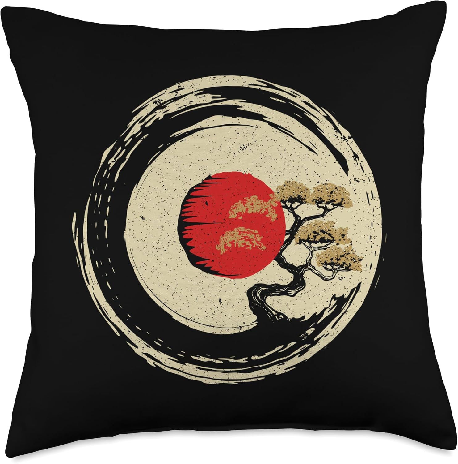 Bonsai Tree In Japanese Zen Buddhist Enso Circle Throw Pillow