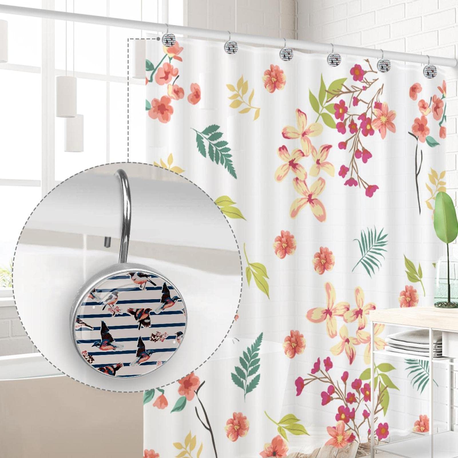 Ganci Per Tenda Doccia Con Colibrì - 12 Pezzi In Acciaio Inox Antiruggine - Decorazione Creativa Per Bagno E Giardino