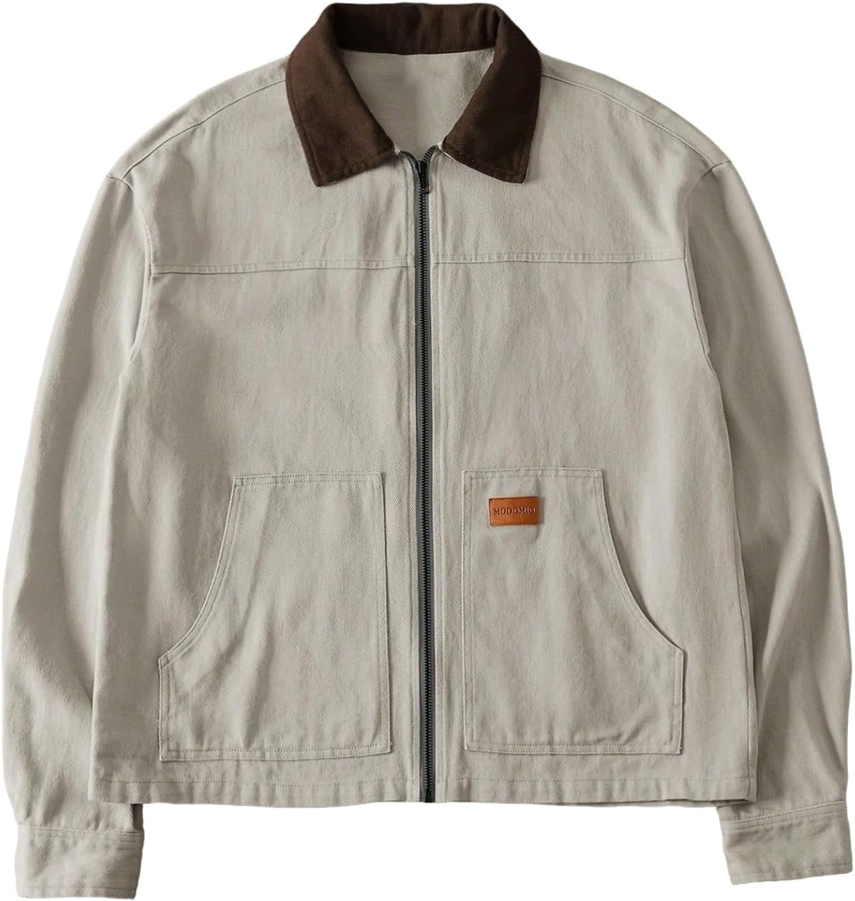 SHENHE Men's Fall Canvas Jacket Zip Up Corduroy Collar Utility Jacket with Pockets