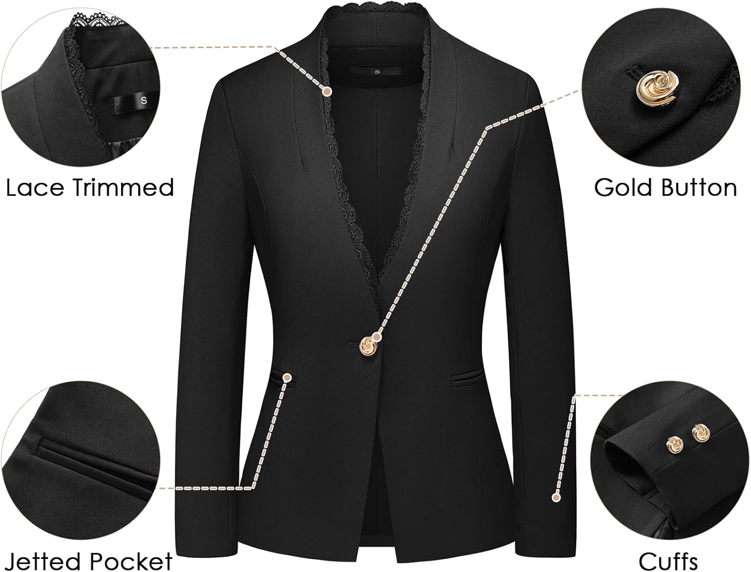 Lamgool Pant Suits for Women 2 Pieces Dressy Lace Trimmed Jacket No Lapel Business Casual Set