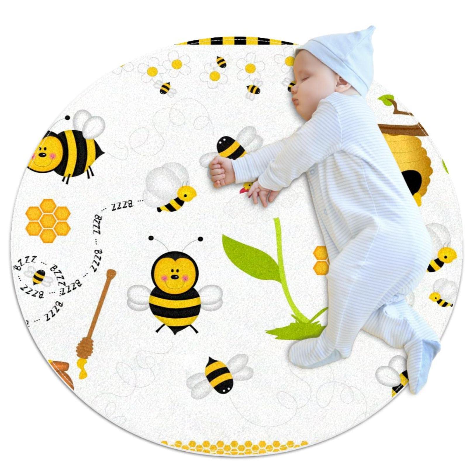 Tapis de jeu pour enfants au salon : un coin éveil rond fleurs d'abeilles